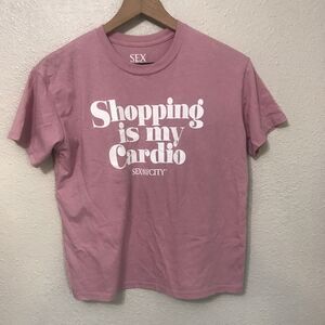 HBO Sex in the City "Shopping is my Cardio" Pink Cropped Tee Top Women's Size S
